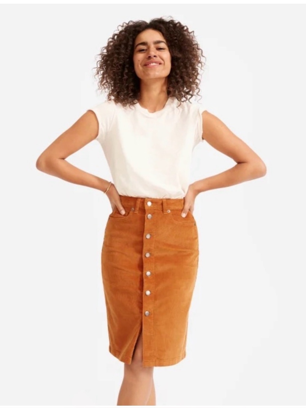 EUC Everlane Women's Button-Front Corduroy Pencil Skirt - Rust size 25